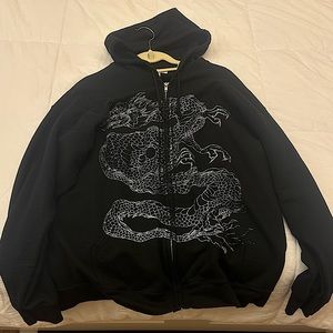 Black Oversized L/XL urban outfitters dragon zip up hoodie
